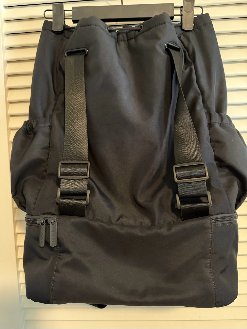 Beyond Yoga Black Drawstring Backpack with Lower Zip Compartment